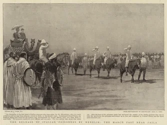 A libertação dos prisioneiros italianos por Menelik, o passado de março perto de Zaila